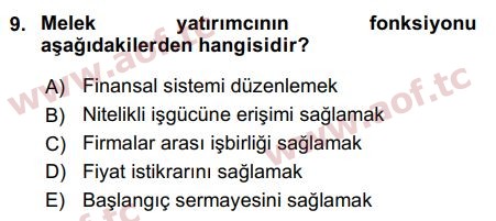 2017 Girişimcilik ve İş Kurma Final 9. Çıkmış Sınav Sorusu