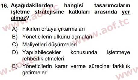 2018 Girişimcilik ve İş Kurma Arasınav 16. Çıkmış Sınav Sorusu