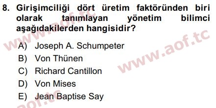 2018 Girişimcilik ve İş Kurma Arasınav 8. Çıkmış Sınav Sorusu