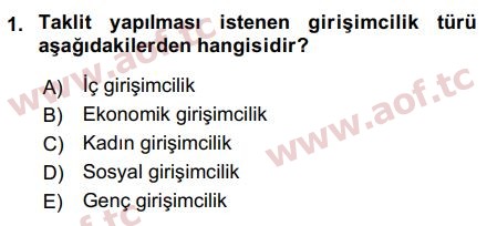 2018 Girişimcilik ve İş Kurma Final 1. Çıkmış Sınav Sorusu