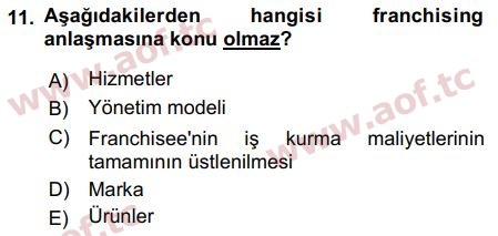 2018 Girişimcilik ve İş Kurma Final 11. Çıkmış Sınav Sorusu