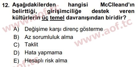 2018 Girişimcilik ve İş Kurma Final 12. Çıkmış Sınav Sorusu