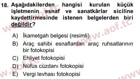 2018 Girişimcilik ve İş Kurma Final 18. Çıkmış Sınav Sorusu