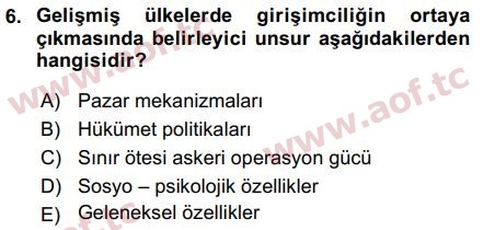 2018 Girişimcilik ve İş Kurma Final 6. Çıkmış Sınav Sorusu