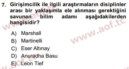 2018 Girişimcilik ve İş Kurma Final 7. Çıkmış Sınav Sorusu