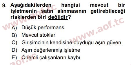 2018 Girişimcilik ve İş Kurma Final 9. Çıkmış Sınav Sorusu