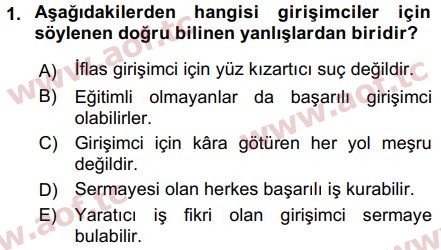 2019 Girişimcilik ve İş Kurma Arasınav 1. Çıkmış Sınav Sorusu