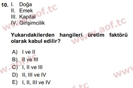 2019 Girişimcilik ve İş Kurma Arasınav 10. Çıkmış Sınav Sorusu