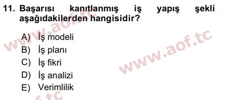 2019 Girişimcilik ve İş Kurma Arasınav 11. Çıkmış Sınav Sorusu