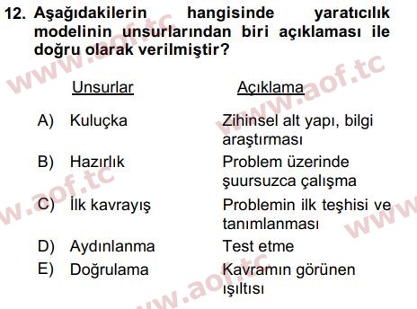 2019 Girişimcilik ve İş Kurma Arasınav 12. Çıkmış Sınav Sorusu