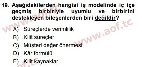 2019 Girişimcilik ve İş Kurma Arasınav 19. Çıkmış Sınav Sorusu