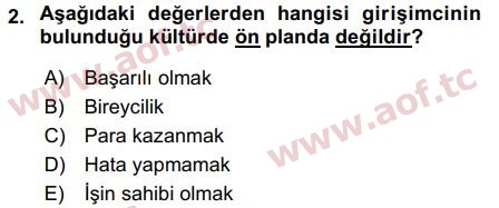 2019 Girişimcilik ve İş Kurma Arasınav 2. Çıkmış Sınav Sorusu