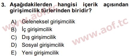 2019 Girişimcilik ve İş Kurma Arasınav 3. Çıkmış Sınav Sorusu