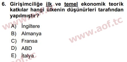 2019 Girişimcilik ve İş Kurma Arasınav 6. Çıkmış Sınav Sorusu