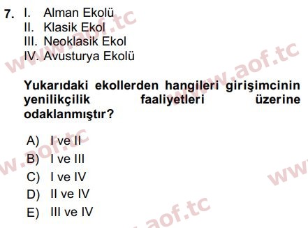 2019 Girişimcilik ve İş Kurma Arasınav 7. Çıkmış Sınav Sorusu