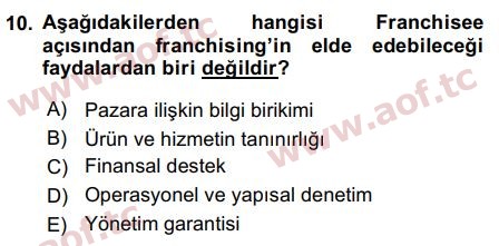 2019 Girişimcilik ve İş Kurma Final 10. Çıkmış Sınav Sorusu