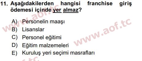 2019 Girişimcilik ve İş Kurma Final 11. Çıkmış Sınav Sorusu