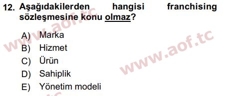 2019 Girişimcilik ve İş Kurma Final 12. Çıkmış Sınav Sorusu