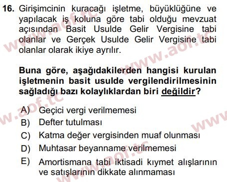 2019 Girişimcilik ve İş Kurma Final 16. Çıkmış Sınav Sorusu