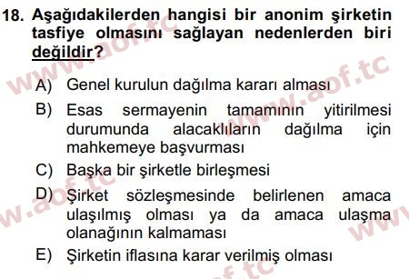 2019 Girişimcilik ve İş Kurma Final 18. Çıkmış Sınav Sorusu