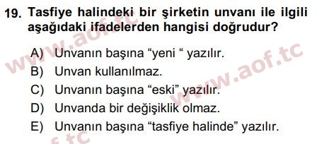 2019 Girişimcilik ve İş Kurma Final 19. Çıkmış Sınav Sorusu