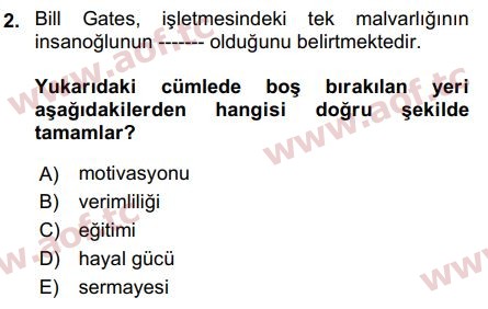 2019 Girişimcilik ve İş Kurma Final 2. Çıkmış Sınav Sorusu