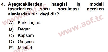 2019 Girişimcilik ve İş Kurma Final 4. Çıkmış Sınav Sorusu