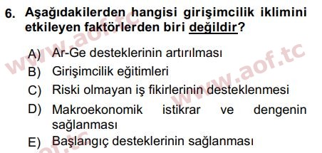 2019 Girişimcilik ve İş Kurma Final 6. Çıkmış Sınav Sorusu