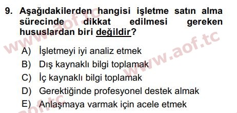 2019 Girişimcilik ve İş Kurma Final 9. Çıkmış Sınav Sorusu