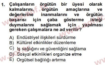 2015 İnsan Kaynakları Yönetimi Arasınav 1. Çıkmış Sınav Sorusu