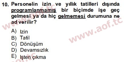 2015 İnsan Kaynakları Yönetimi Arasınav 10. Çıkmış Sınav Sorusu