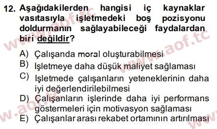 2015 İnsan Kaynakları Yönetimi Arasınav 12. Çıkmış Sınav Sorusu