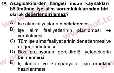 2015 İnsan Kaynakları Yönetimi Arasınav 15. Çıkmış Sınav Sorusu