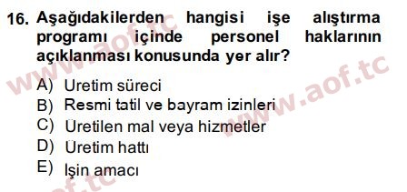 2015 İnsan Kaynakları Yönetimi Arasınav 16. Çıkmış Sınav Sorusu