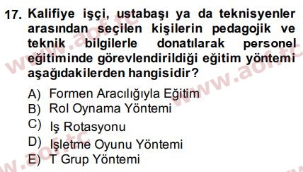 2015 İnsan Kaynakları Yönetimi Arasınav 17. Çıkmış Sınav Sorusu