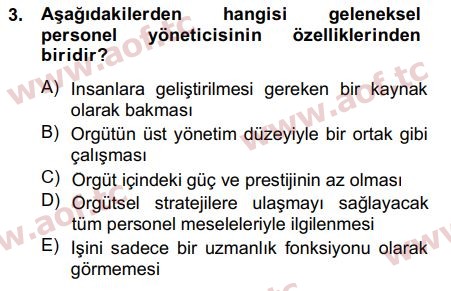 2015 İnsan Kaynakları Yönetimi Arasınav 3. Çıkmış Sınav Sorusu