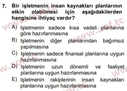 2015 İnsan Kaynakları Yönetimi Arasınav 7. Çıkmış Sınav Sorusu