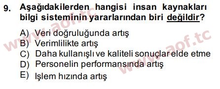 2015 İnsan Kaynakları Yönetimi Arasınav 9. Çıkmış Sınav Sorusu