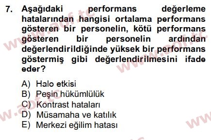 2015 İnsan Kaynakları Yönetimi Final 7. Çıkmış Sınav Sorusu