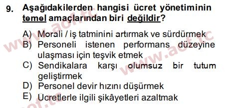 2015 İnsan Kaynakları Yönetimi Final 9. Çıkmış Sınav Sorusu