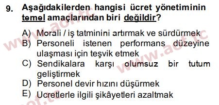 2015 İnsan Kaynakları Yönetimi Final 9. Çıkmış Sınav Sorusu