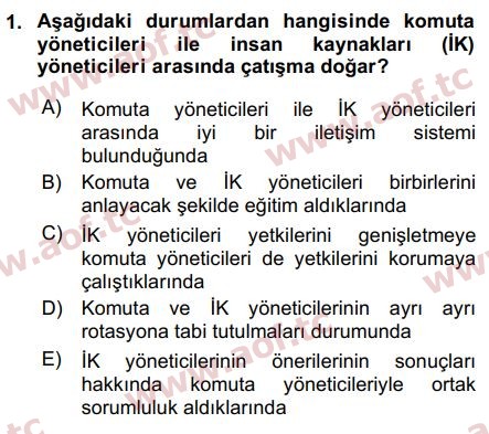 2016 İnsan Kaynakları Yönetimi Arasınav 1. Çıkmış Sınav Sorusu