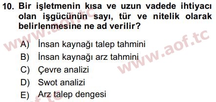 2016 İnsan Kaynakları Yönetimi Arasınav 10. Çıkmış Sınav Sorusu