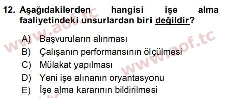 2016 İnsan Kaynakları Yönetimi Arasınav 12. Çıkmış Sınav Sorusu