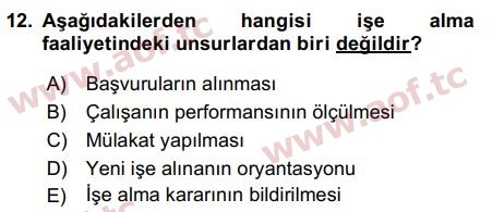 2016 İnsan Kaynakları Yönetimi Arasınav 12. Çıkmış Sınav Sorusu