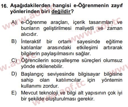 2016 İnsan Kaynakları Yönetimi Arasınav 16. Çıkmış Sınav Sorusu