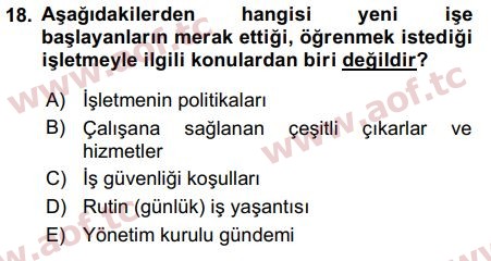 2016 İnsan Kaynakları Yönetimi Arasınav 18. Çıkmış Sınav Sorusu