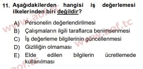 2016 İnsan Kaynakları Yönetimi Final 11. Çıkmış Sınav Sorusu