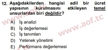 2016 İnsan Kaynakları Yönetimi Final 12. Çıkmış Sınav Sorusu