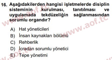 2016 İnsan Kaynakları Yönetimi Final 16. Çıkmış Sınav Sorusu